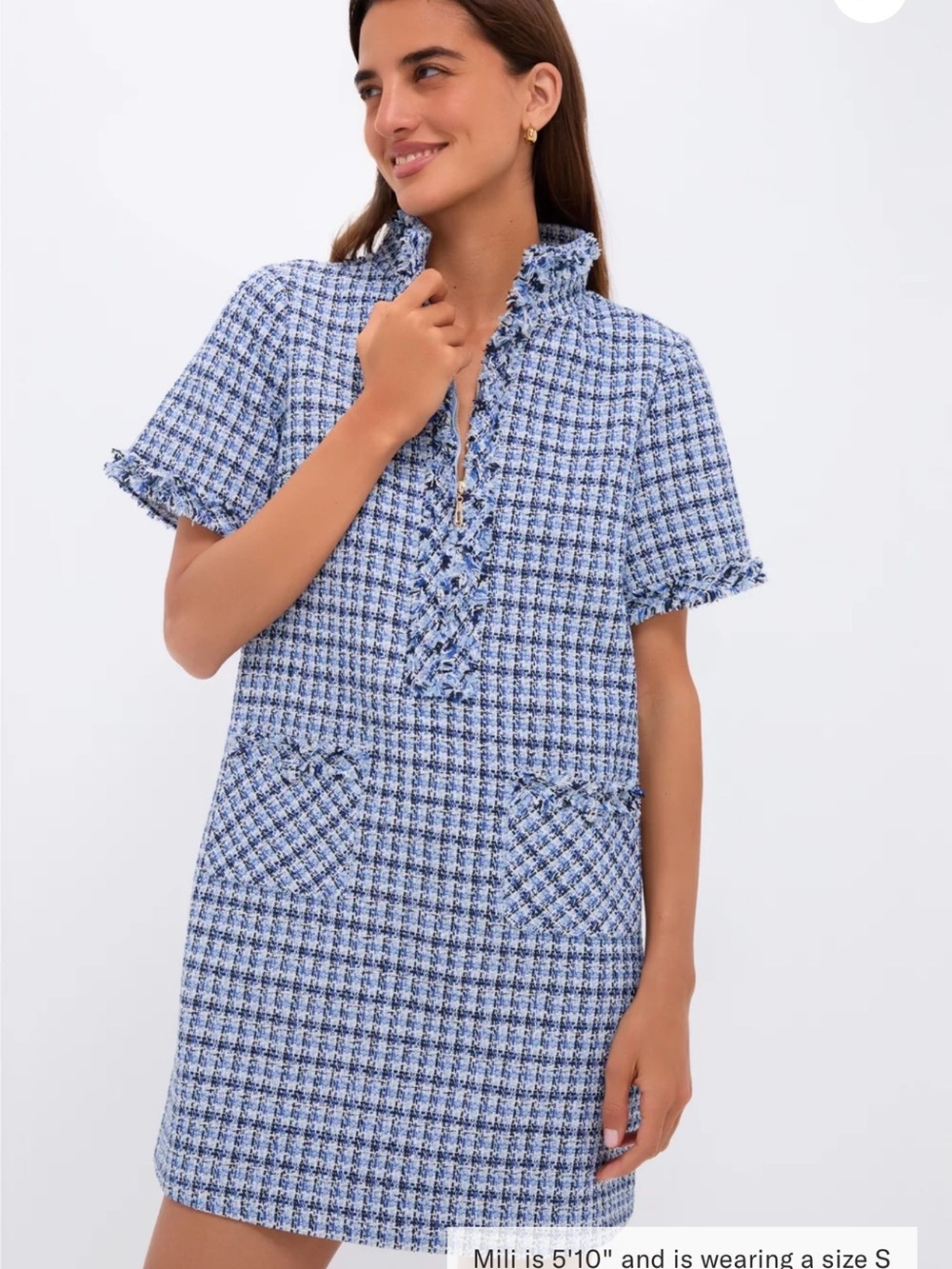 Pomander Place Blue multi tweed Ophelia dress